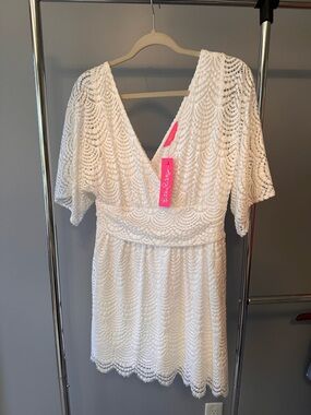 💕 New! NWT Lilly Pulitzer White Crochet V-Neck Mini Dress Romper